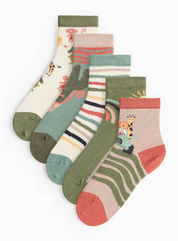 Safari Scenes Socks 5 Pack 6-8.5